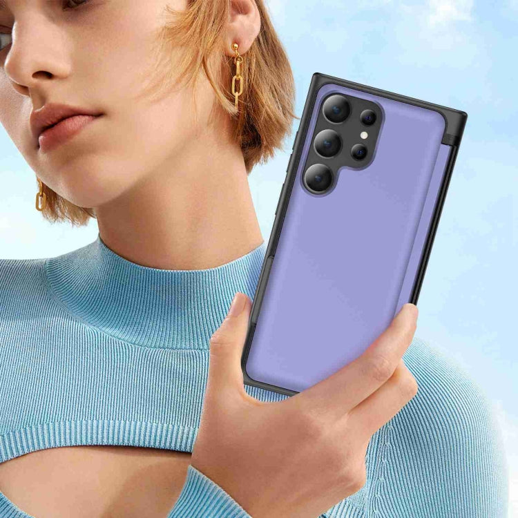 For Samsung Galaxy S22 Ultra 5G 3 in 1 Flip Holder Phone Case(Light Purple) by buy2fix