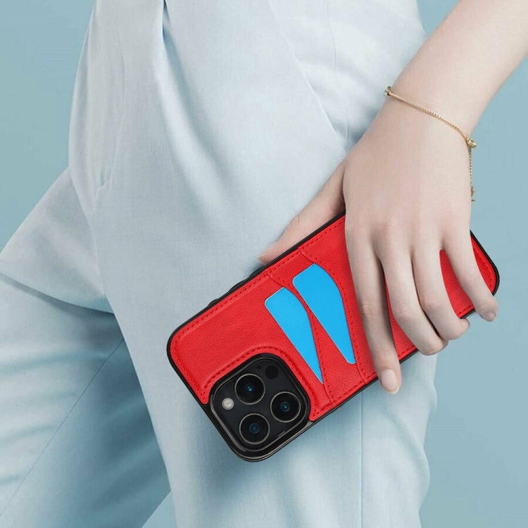 For iPhone 16 Pro Max Litchi Leather Skin Card Slots Phone Case(Red) by buy2fix