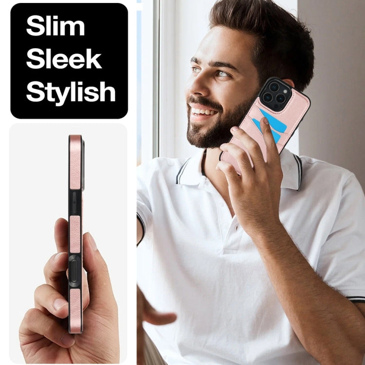 For iPhone 16 Pro Max Litchi Leather Skin Card Slots Phone Case(Rose Gold) by buy2fix