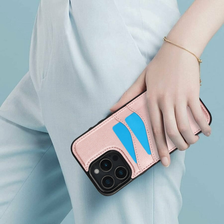 For iPhone 16 Pro Max Litchi Leather Skin Card Slots Phone Case(Rose Gold) by buy2fix
