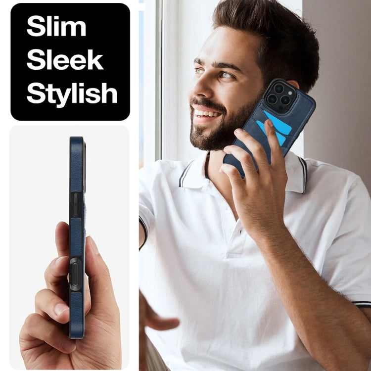 For iPhone 16 Pro Litchi Leather Skin Card Slots Phone Case(Blue) by buy2fix