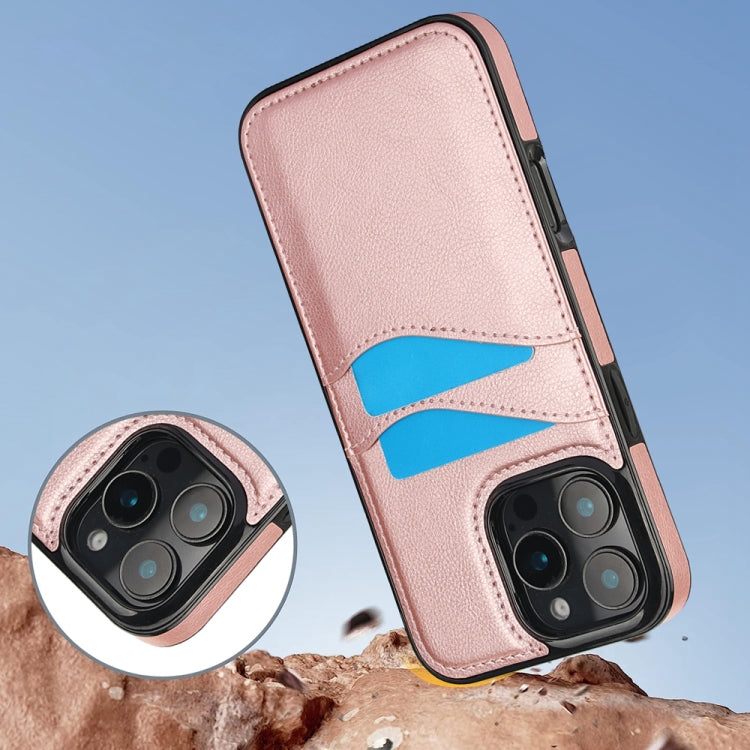 For iPhone 16 Pro Litchi Leather Skin Card Slots Phone Case(Rose Gold) by buy2fix