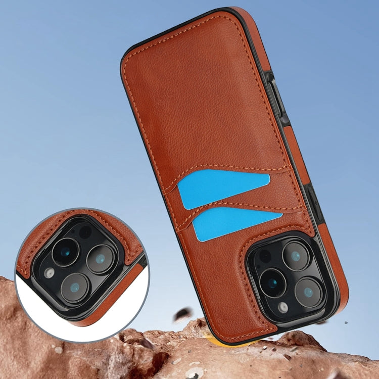 For iPhone 16 Pro Litchi Leather Skin Card Slots Phone Case(Brown) by buy2fix
