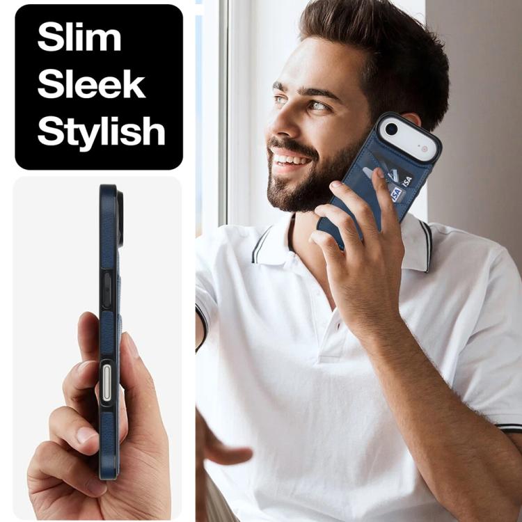 For iPhone Air Litchi Leather Skin Card Slots Phone Case(Blue) - iPhone Air Cases by buy2fix | Online Shopping UK | buy2fix