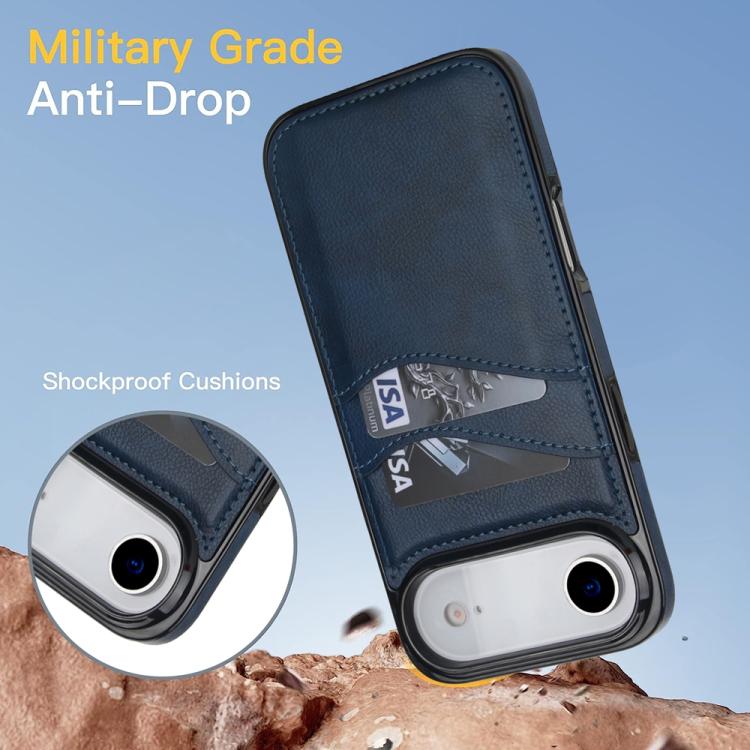 For iPhone Air Litchi Leather Skin Card Slots Phone Case(Blue) - iPhone Air Cases by buy2fix | Online Shopping UK | buy2fix