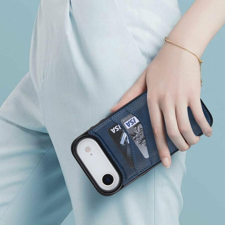 For iPhone Air Litchi Leather Skin Card Slots Phone Case(Blue) - iPhone Air Cases by buy2fix | Online Shopping UK | buy2fix