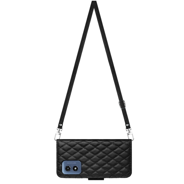 For Motorola Moto G Play 4G 2024 Rhombic Texture Flip Leather Phone Case with Long Lanyard(Black) by buy2fix