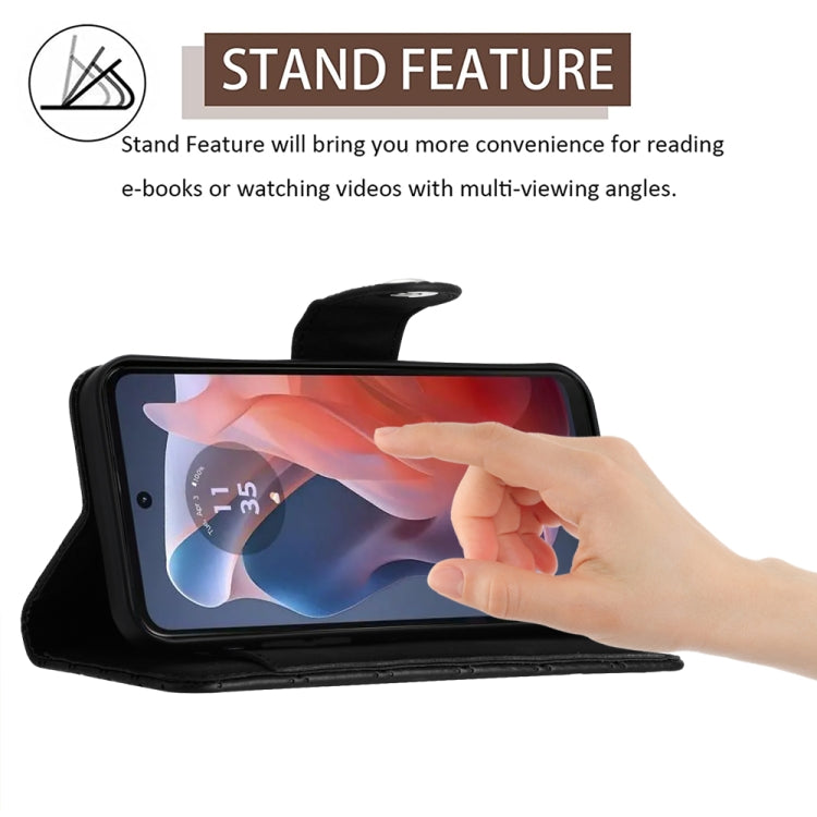 For Motorola Moto G Play 4G 2024 Rhombic Texture Flip Leather Phone Case with Long Lanyard(Black) by buy2fix