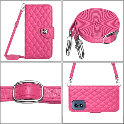 For Motorola Moto G Play 4G 2024 Rhombic Texture Flip Leather Phone Case with Long Lanyard(Rose Red) by buy2fix
