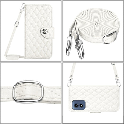 For Motorola Moto G Play 4G 2024 Rhombic Texture Flip Leather Phone Case with Long Lanyard(White) by buy2fix