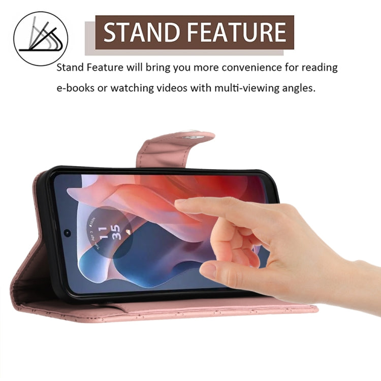 For Motorola Moto G Play 4G 2024 Rhombic Texture Flip Leather Phone Case with Long Lanyard(Coral Pink) by buy2fix