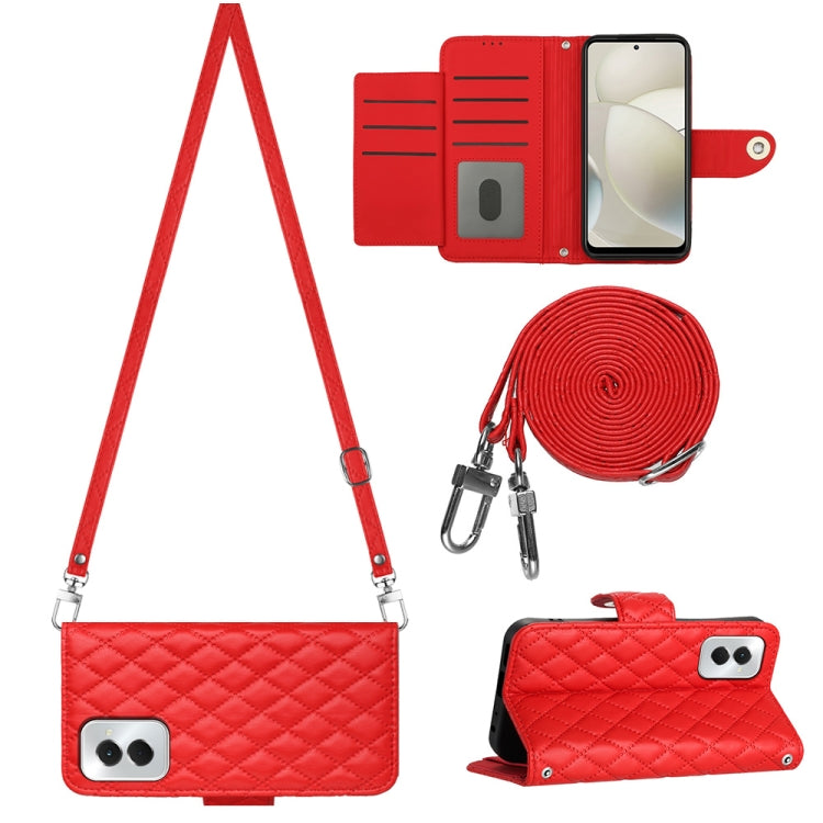 For Motorola Moto G Power 5G 2024 Rhombic Texture Flip Leather Phone Case with Long Lanyard(Red) by buy2fix