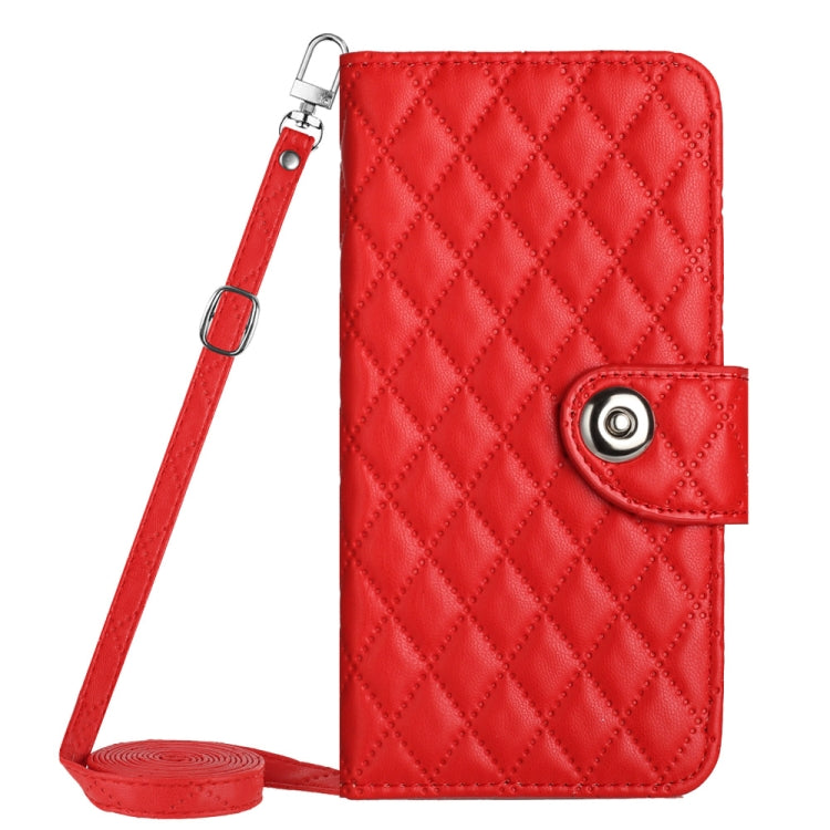 For Motorola Moto G Power 5G 2024 Rhombic Texture Flip Leather Phone Case with Long Lanyard(Red) by buy2fix