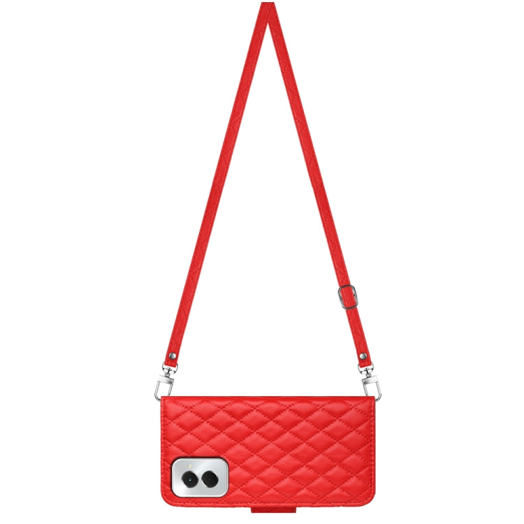 For Motorola Moto G Power 5G 2024 Rhombic Texture Flip Leather Phone Case with Long Lanyard(Red) by buy2fix