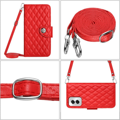 For Motorola Moto G Power 5G 2024 Rhombic Texture Flip Leather Phone Case with Long Lanyard(Red) by buy2fix