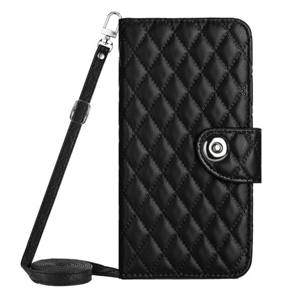For Motorola Moto G Power 5G 2024 Rhombic Texture Flip Leather Phone Case with Long Lanyard(Black) by buy2fix