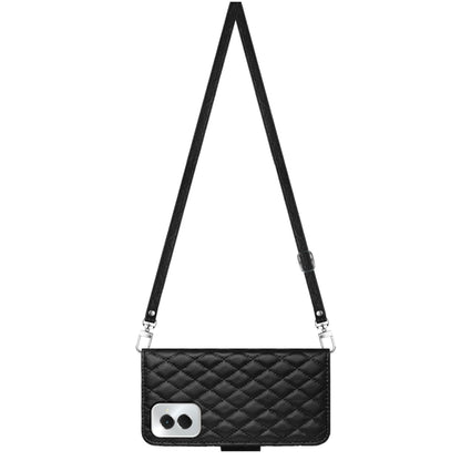 For Motorola Moto G Power 5G 2024 Rhombic Texture Flip Leather Phone Case with Long Lanyard(Black) by buy2fix