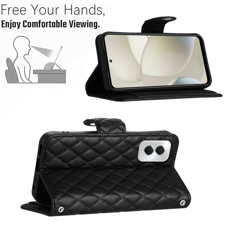 For Motorola Moto G Power 5G 2024 Rhombic Texture Flip Leather Phone Case with Long Lanyard(Black) by buy2fix