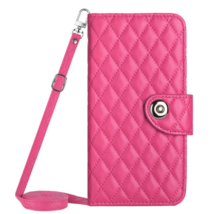 For Motorola Moto G Power 5G 2024 Rhombic Texture Flip Leather Phone Case with Long Lanyard(Rose Red) by buy2fix