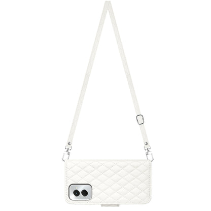 For Motorola Moto G Power 5G 2024 Rhombic Texture Flip Leather Phone Case with Long Lanyard(White) by buy2fix