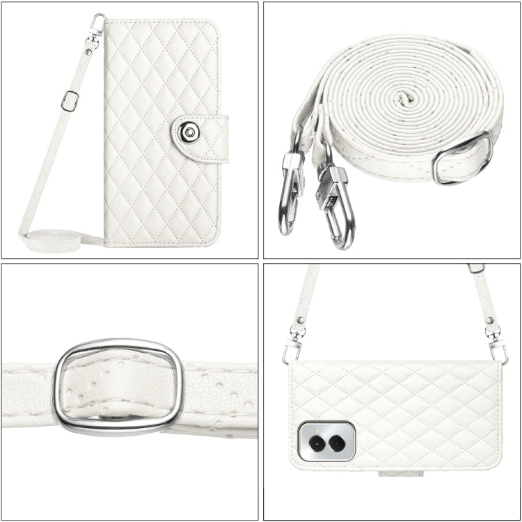 For Motorola Moto G Power 5G 2024 Rhombic Texture Flip Leather Phone Case with Long Lanyard(White) by buy2fix