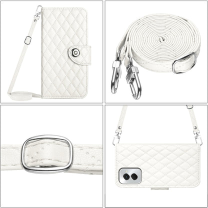 For Motorola Moto G Power 5G 2024 Rhombic Texture Flip Leather Phone Case with Long Lanyard(White) by buy2fix