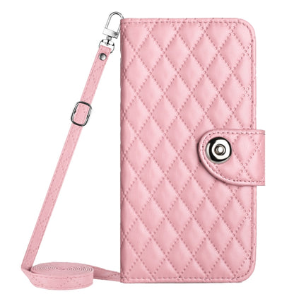 For Motorola Moto G Power 5G 2024 Rhombic Texture Flip Leather Phone Case with Long Lanyard(Pink) by buy2fix