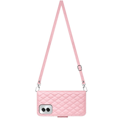 For Motorola Moto G Power 5G 2024 Rhombic Texture Flip Leather Phone Case with Long Lanyard(Pink) by buy2fix