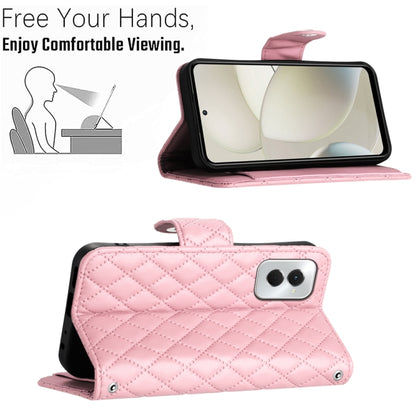 For Motorola Moto G Power 5G 2024 Rhombic Texture Flip Leather Phone Case with Long Lanyard(Pink) by buy2fix