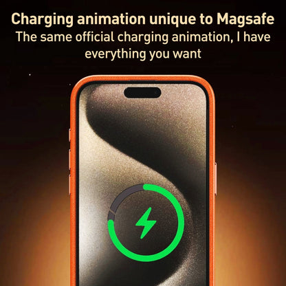 For iPhone 12 Pro Max Metal Lens Frame Leather Magsafe Full Coverage Shockproof Phone Case(Orange) by buy2fix