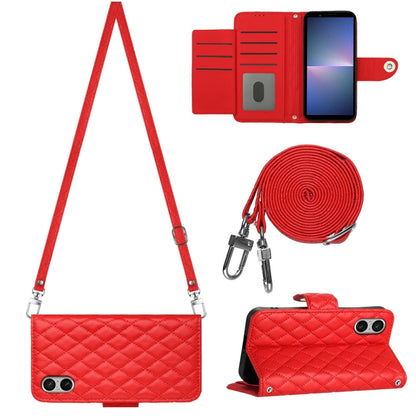 For Sony Xperia 5 V Rhombic Texture Flip Leather Phone Case with Long Lanyard(Red) by buy2fix