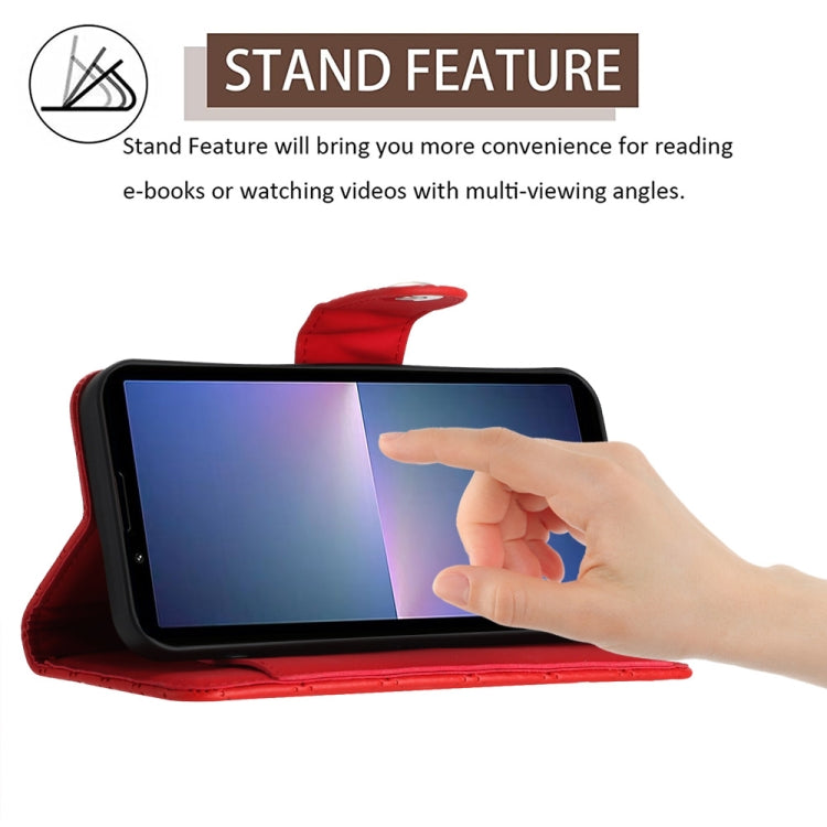 For Sony Xperia 5 V Rhombic Texture Flip Leather Phone Case with Long Lanyard(Red) by buy2fix