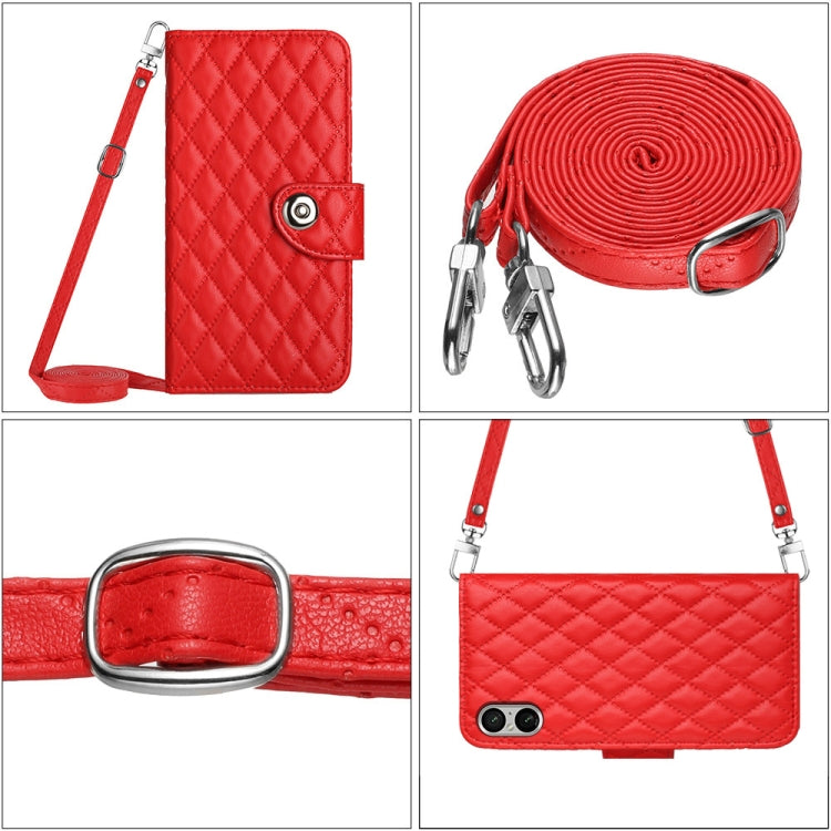 For Sony Xperia 5 V Rhombic Texture Flip Leather Phone Case with Long Lanyard(Red) by buy2fix