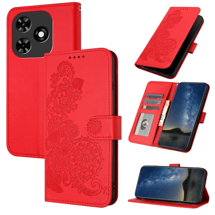 For Tecno Spark Go 2024 Datura Flower Embossed Flip Leather Phone Case(Red) by buy2fix