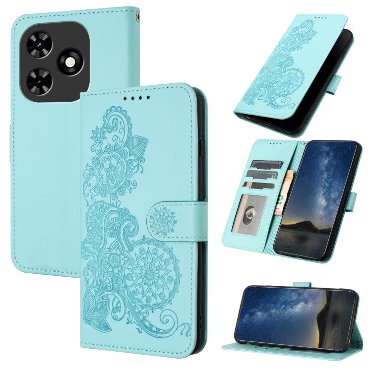 For Tecno Spark Go 2024 Datura Flower Embossed Flip Leather Phone Case(Light Blue) by buy2fix
