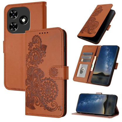 For Tecno Spark Go 2024 Datura Flower Embossed Flip Leather Phone Case(Brown) by buy2fix