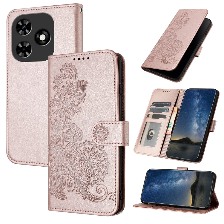 For Tecno Spark Go 2024 Datura Flower Embossed Flip Leather Phone Case(Rose Gold) by buy2fix