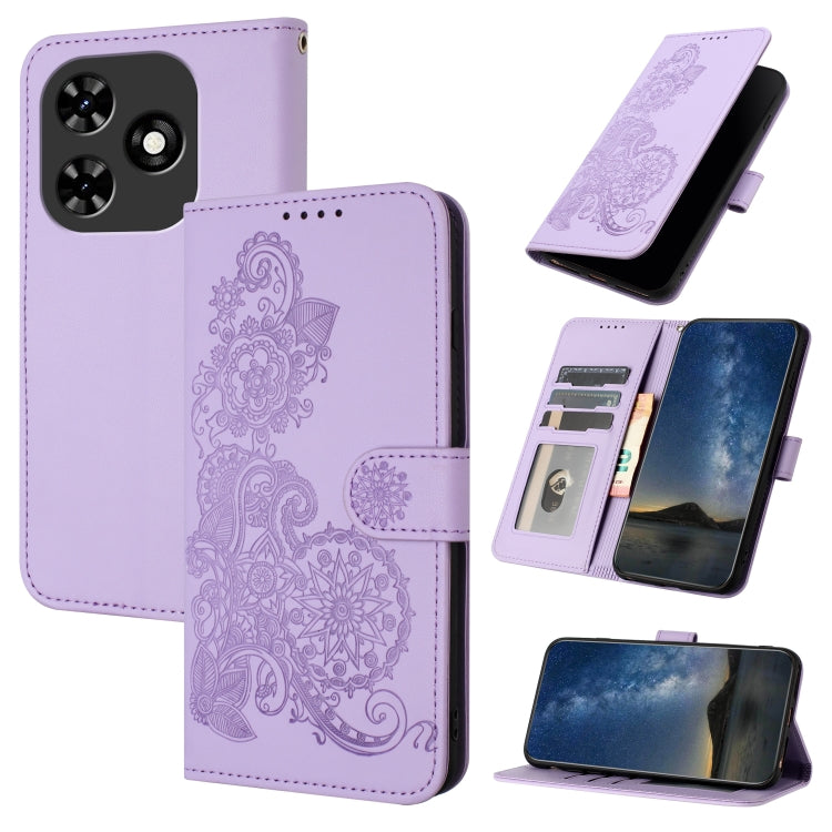 For Tecno Spark Go 2024 Datura Flower Embossed Flip Leather Phone Case(Purple) by buy2fix