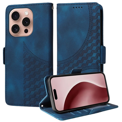 For iPhone 16 Pro Max Embossed Rhombus Starry Leather Phone Case(Blue) by buy2fix