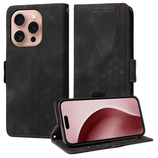 For iPhone 16 Pro Max Embossed Rhombus Starry Leather Phone Case(Black) by buy2fix
