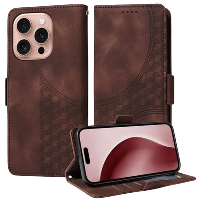 For iPhone 16 Pro Max Embossed Rhombus Starry Leather Phone Case(Brown) by buy2fix