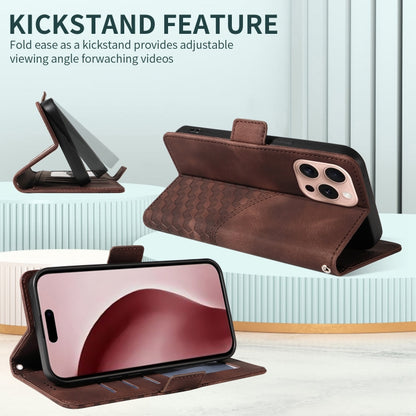For iPhone 16 Pro Max Embossed Rhombus Starry Leather Phone Case(Brown) by buy2fix