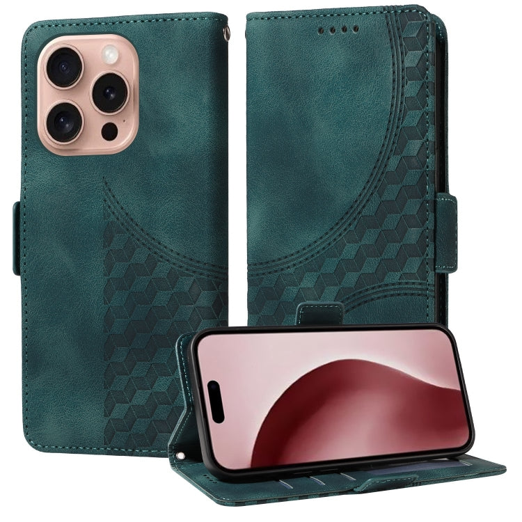 For iPhone 16 Pro Embossed Rhombus Starry Leather Phone Case(Green) by buy2fix