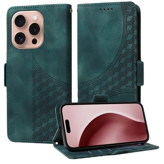 For iPhone 16 Pro Embossed Rhombus Starry Leather Phone Case(Green) by buy2fix