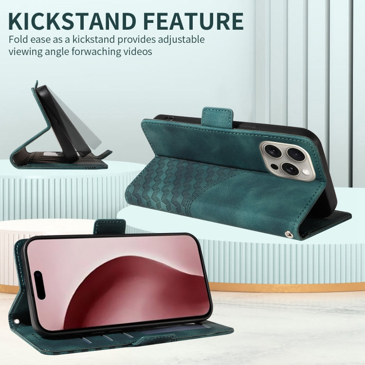 For iPhone 16 Pro Embossed Rhombus Starry Leather Phone Case(Green) by buy2fix