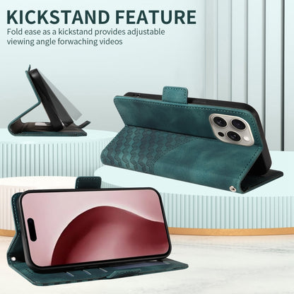 For iPhone 16 Pro Embossed Rhombus Starry Leather Phone Case(Green) by buy2fix