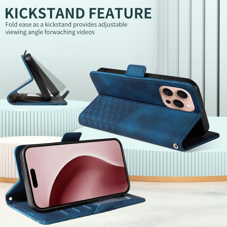 For iPhone 16 Pro Embossed Rhombus Starry Leather Phone Case(Blue) by buy2fix