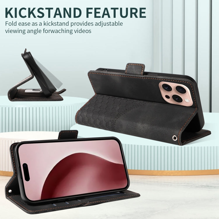 For iPhone 16 Pro Embossed Rhombus Starry Leather Phone Case(Black) by buy2fix