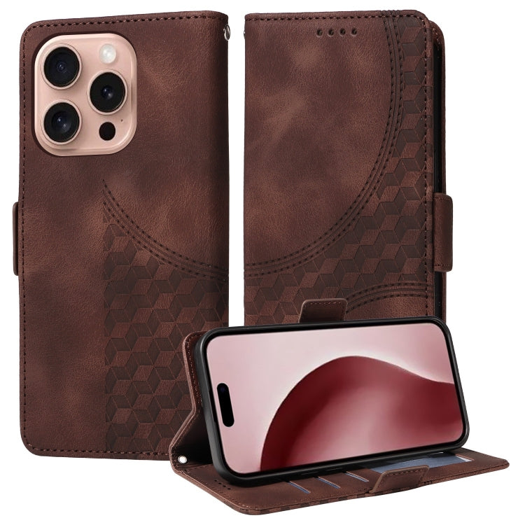 For iPhone 16 Pro Embossed Rhombus Starry Leather Phone Case(Brown) by buy2fix