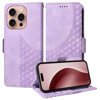 For iPhone 16 Pro Embossed Rhombus Starry Leather Phone Case(Purple) by buy2fix
